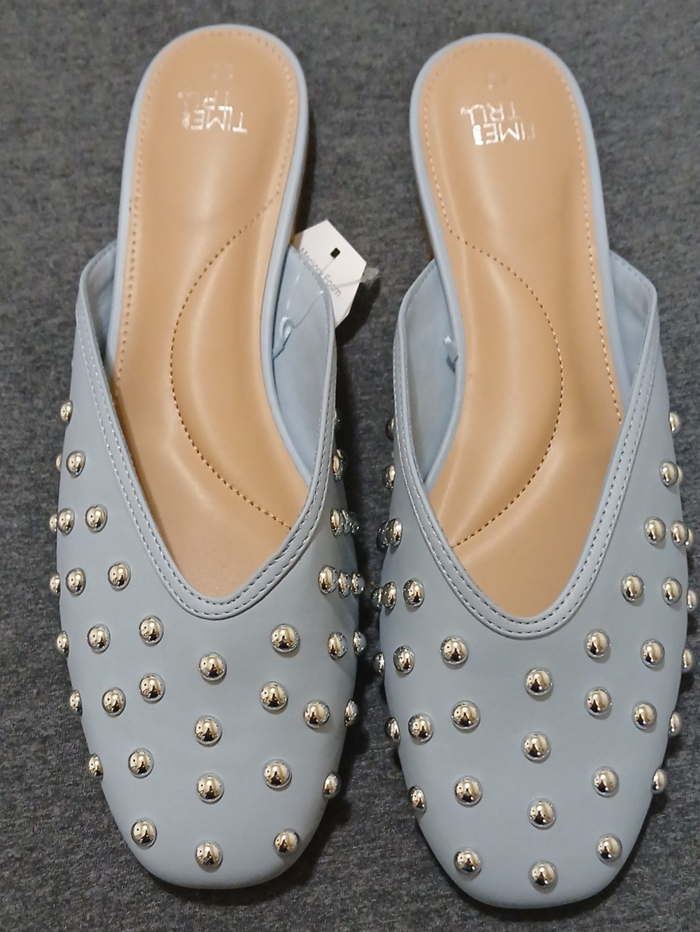 Time and Tru 10 Light Blue Studded Slip-On Mules